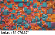 Abstract Geometric Landscape: A Dynamic Wall of Protruding Voxel Blocks in Teal and Orange. Ideal for modern wallpaper or digital art. Стоковое AI-видео, аниматор Данила Большаков / Фотобанк Лори