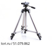 Tripod Stand for Camera Equipment on White Background. Generative AI. Стоковое AI-изображение, AI-художник Roman Zavorotny / Фотобанк Лори
