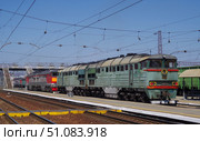 Тепловозы 2ТЭ116, станция Шарташ, город Екатеринбург, Свердловская область (2021 год). Редакционное фото, фотограф Алексей Иванов / Фотобанк Лори