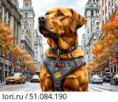 Собака-поводырь помощник лабрадор. Стоковое AI-изображение, AI-художник Алёна Николенко / Фотобанк Лори