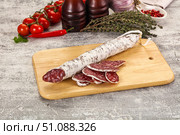 Spanish dry Fuet sausages snack. Стоковое фото, фотограф Андрей Старостин / Фотобанк Лори