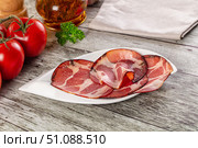 Italian Cured pork neck slices. Стоковое фото, фотограф Андрей Старостин / Фотобанк Лори