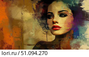 Stunning portrait of a woman with vibrant colors and expressive brushstrokes. Стоковое AI-изображение, AI-художник Михаил Коханчиков / Фотобанк Лори