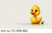Cute cartoon yellow duckling with big eyes standing on a light background. Стоковое AI-изображение, AI-художник Katsiaryna Repich / Фотобанк Лори