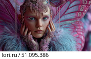 Enchanting fairy in a mystical forest embraces the magic of fantasy with vibrant colors and delicacy. Стоковое AI-изображение, AI-художник Ксения Лаптева / Фотобанк Лори