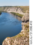Top view of natural landmark - White Rocks along bank of Siberian River Belaya near village of Kholmushino, Usolye-Sibirskoye district. Beautiful summer landscape. Place to visit for tourists of natural park. Стоковое фото, фотограф Виктория Катьянова / Фотобанк Лори