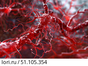 Neuron transmitting signals through neural network in brain. Стоковое AI-изображение, AI-художник Иван Рябоконь / Фотобанк Лори