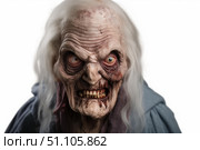 Scary witch showing her rotten teeth and growling. Стоковое AI-изображение, AI-художник Иван Рябоконь / Фотобанк Лори