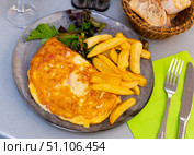 Portion of gourmet omelet with fried potatoes. Стоковое фото, фотограф Яков Филимонов / Фотобанк Лори
