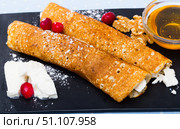 Bulgarian Palachinka crepes with brinsen cheese. Стоковое фото, фотограф Яков Филимонов / Фотобанк Лори