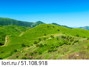 Picturesque landscape with green mountain slope in Caucasus Mountains. Стоковое фото, фотограф Константин Лабунский / Фотобанк Лори