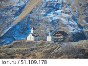 Gudauri, Georgia - January 03, 2023: The temple of the Georgian Gregorian Church. Редакционное фото, фотограф Наталия Кирсанова / Фотобанк Лори