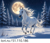 Concept of freedom and beauty, as the horse gallops through the winter landscape. Стоковое фото, фотограф Ярославский Максим / Фотобанк Лори