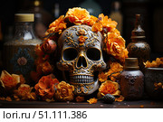 Dia de los muertos holiday. Стоковое AI-изображение, AI-художник Anastasy Yarmolovich / Фотобанк Лори