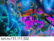 Vibrant Neon Blue, Pink, Orange Graffiti Wall, Texture 90s, Y2K Aesthetic. Стоковое фото, фотограф Александра Конопля / Фотобанк Лори