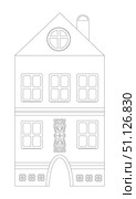 Rasterized copy coloring page medieval house isolated on white background, cutout ready. Стоковая иллюстрация, иллюстратор Елена  Попкова / Фотобанк Лори