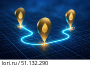 A Conceptual Illustration of Digital Location Markers Representing Water Points on a Modern Geographical Map with a Futuristic Touch. Стоковое AI-изображение, AI-художник Башкирова Анна / Фотобанк Лори