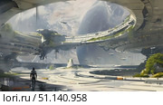 A lone figure walks through a sprawling, advanced cityscape filled with innovative structures and lush greenery. Стоковое AI-видео, аниматор Данила Большаков / Фотобанк Лори
