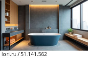 bathroom in a modern apartment in the style of Japanese minimalism. Стоковое AI-изображение, AI-художник Анна Никонорова / Фотобанк Лори