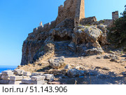 Acropolis in Lindos and Vliha bay. Rhodes. (2017 год). Стоковое фото, фотограф Емельянов Евгений Викторович / Фотобанк Лори