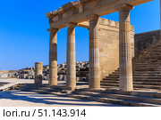 Acropolis in Lindos and Vliha bay. Rhodes. (2017 год). Стоковое фото, фотограф Емельянов Евгений Викторович / Фотобанк Лори