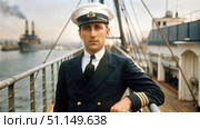 A Sailor on the Bridge of the Titanic, Looking Out at the Harbor. Generative AI. Стоковое AI-изображение, AI-художник Roman Zavorotny / Фотобанк Лори