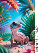 Adorable Gecko Posing Among Tropical Rain forest Plants. Generative AI. Стоковое AI-изображение, AI-художник Roman Zavorotny / Фотобанк Лори