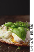 making bruschetta with cream cheese and poached egg. Стоковое видео, видеограф Julia Lavleis / Фотобанк Лори