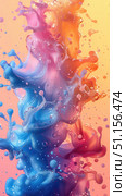 Paint Splash Effect. multicolor paint spilled out, creating an interesting abstract drawing, a pattern of lines, halftones, causing different associations in your design. fluid art, vertical design. Стоковое AI-изображение, AI-художник Ирина Михайличенко / Фотобанк Лори