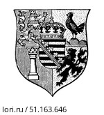 Middle coat of arms of Saxe-Meiningen, illustration from Meyer's Encyclopedic Dictionary. 1897. Стоковая иллюстрация, иллюстратор Константин Тимофеев / Фотобанк Лори