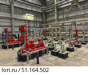 Industrial fire pump system inside a large facility and its control systems. Стоковое фото, фотограф Виктор Ветошкин / Фотобанк Лори