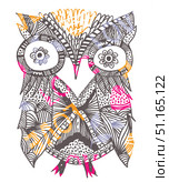 .Cute owlet painted liner. Abstract bird illustration design. Совенок нарисованный линером, ручная работа линером. Стоковая иллюстрация, иллюстратор Luizavictorya72 / Фотобанк Лори