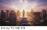 A Mystical Circle of Ancient Stones Surrounded by an Enigmatic and Mysterious Figure. Стоковое AI-видео, аниматор Лариса Пономарева / Фотобанк Лори