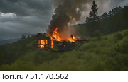 A shocking video capturing a raging house fire spreading through a forest, showing the destructive power of the inferno. Стоковое AI-видео, аниматор Данила Большаков / Фотобанк Лори