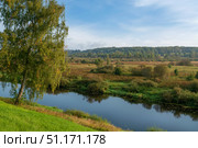 Sorot River Valley at the foot of the Trigorskoye Estate of the Pushkin Museum-Reserve on a sunny summer day, Pushkinskiye Gory, Pskov Oblast, Russia. Стоковое фото, фотограф Ula Ulachka / Фотобанк Лори