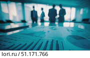 Business professionals collaborate and analyze data while discussing strategies in a contemporary office environment. Стоковое AI-видео, аниматор Данила Большаков / Фотобанк Лори