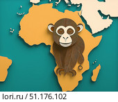 Monkeypox virus infection prevalence on the African continent, smallpox, rash, emphasizing the role of primates in transmission and regional outbreaks. Other definitions - mpox, mpxv, mpx. Стоковое AI-изображение, AI-художник Андрей Ка / Фотобанк Лори
