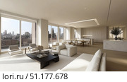Luxurious bohemian living room with dining area. Стоковое AI-изображение, AI-художник Михаил Коханчиков / Фотобанк Лори