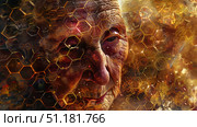 Age of Honeycomb Dreams: A Wisdom Etched Portrait. Стоковое AI-изображение, AI-художник Konstantin Plotnikov / Фотобанк Лори