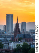 Frankfurt Cathedral and City at Sunset. Aerial View. Hesse, Germany. Стоковое фото, фотограф Максим Забаровский / Фотобанк Лори