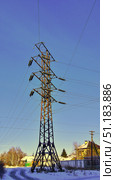 High voltage tower pylons with nice sky background (2018 год). Редакционное фото, фотограф Александр Карпенко / Фотобанк Лори