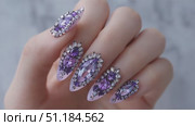 Stunning purple gemstone nail art design showcasing intricate details and elegance. Стоковое AI-видео, аниматор Ekaterina Ismagilova / Фотобанк Лори