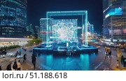 A bustling urban environment comes alive with colorful neon lights and swift moving transportation, showcasing modern architecture at night. Стоковое AI-видео, аниматор Данила Большаков / Фотобанк Лори