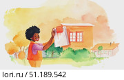 A joyful person enthusiastically applies paint to a wall, adding color to a bright garden in the afternoon sunlight. Стоковое AI-видео, аниматор Данила Большаков / Фотобанк Лори
