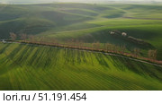 Green wavy hills with agricultural fields (2023 год). Стоковое видео, видеограф Михаил Коханчиков / Фотобанк Лори