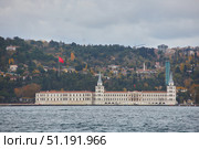 ISTANBUL, TURKEY - NOVEMBER 23, 2021: Kuleli Military Lyceum. The Asian side of the city. View from the Bosphorus Strait. Редакционное фото, фотограф Наталия Кирсанова / Фотобанк Лори