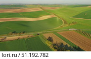 Green wavy hills with agricultural fields (2023 год). Стоковое видео, видеограф Михаил Коханчиков / Фотобанк Лори