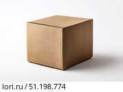 Brown Cardboard Box. Delivery product packaging carton Mockup isolated on white background. Closed taped rectangular corrugated fiberboard box with shadow. Postal, mailing box, package mock up. Cargo. Стоковое фото, фотограф Марина Демидюк / Фотобанк Лори