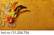 Festive, colorful Mardi Gras or carnivale mask on golden background. Venetian masks. Стоковое фото, фотограф Ирина Буракова / Фотобанк Лори