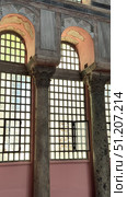 Turkey, Istanbul, the Bazaar district, Kalenderhane mosque (former Byzantine church from the 12th century, converted in mosque in 1453) colorful stained glass Stained glass windows. Decorative colored frames transparent glasses for church cathedral medieval windows recent vector templates. Стоковое фото, фотограф Zita Khasanova / Фотобанк Лори